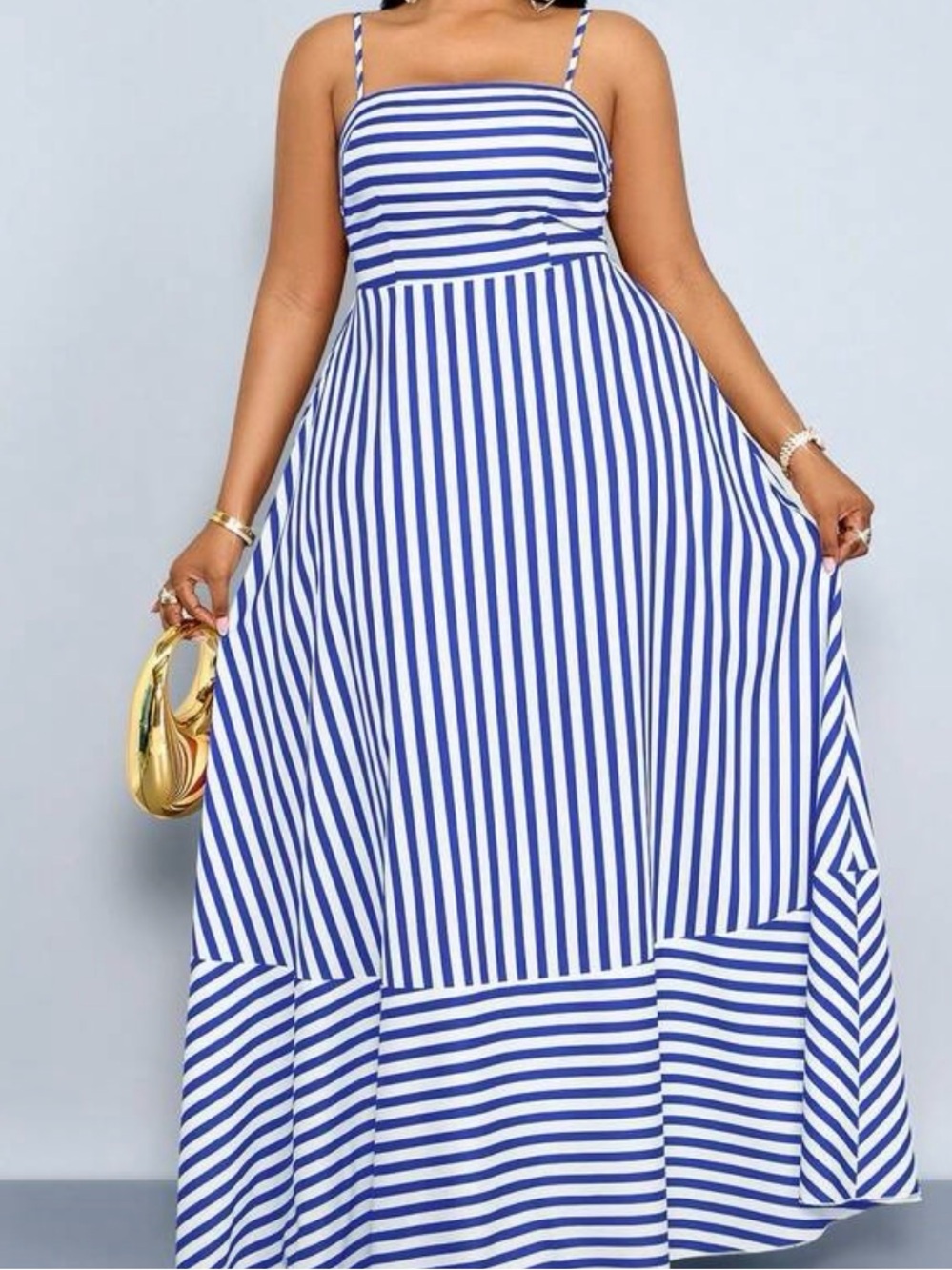 Blue and White Striped Maxi Dress - Women